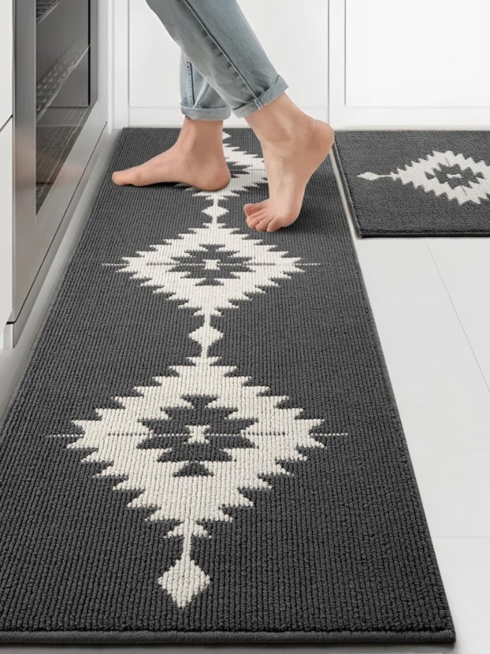 Farmhouse Kitchen Rugs 2 Piece Sets, Boho Grey Kitchen Mat Set for Floor